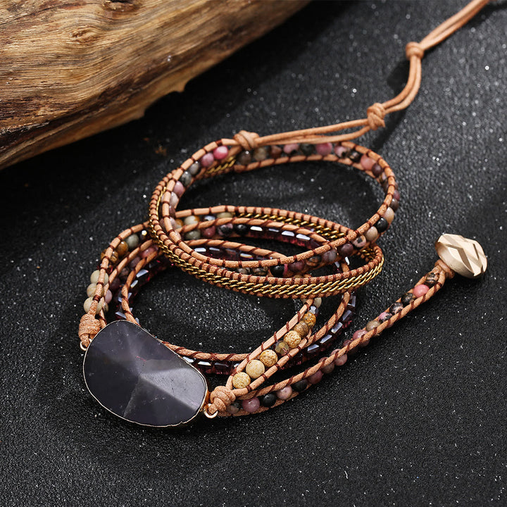 Pulsera trenzada de amatista, rodonita y jaspe con imagen de Olivenorma