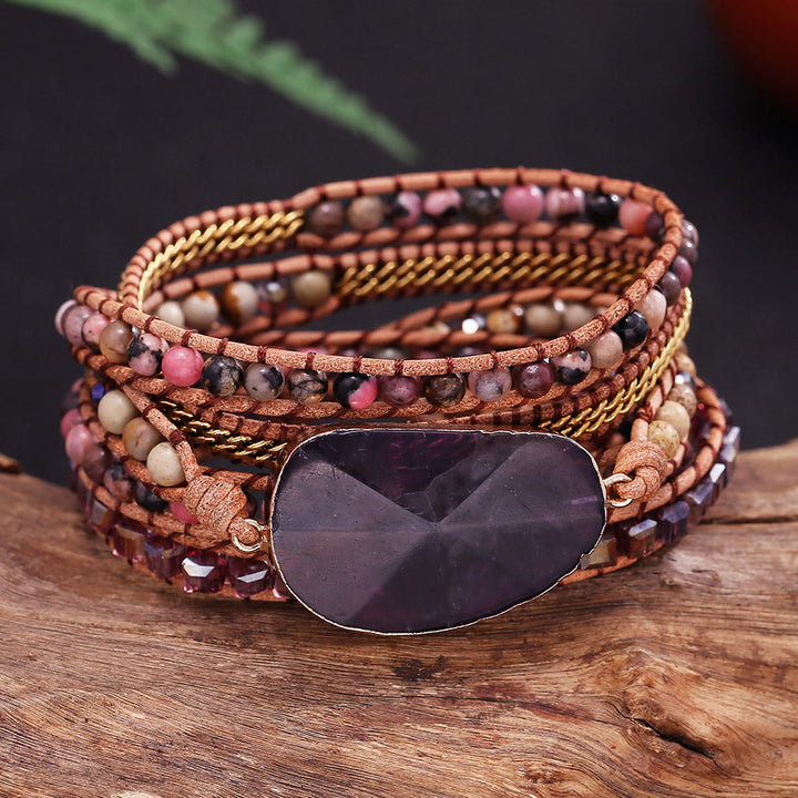 Pulsera trenzada de amatista, rodonita y jaspe con imagen de Olivenorma