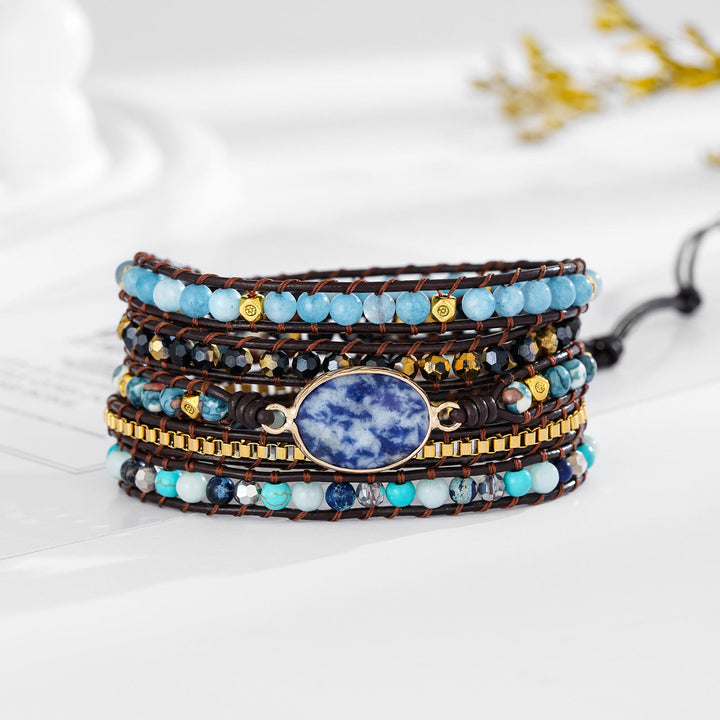Pulsera trenzada multivuelta de sodalita azul aguamarina Olivenorma