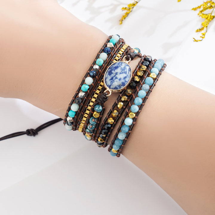 Pulsera trenzada multivuelta de sodalita azul aguamarina Olivenorma