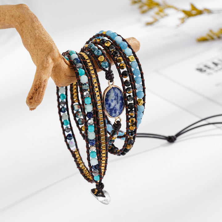 Pulsera trenzada multivuelta de sodalita azul aguamarina Olivenorma