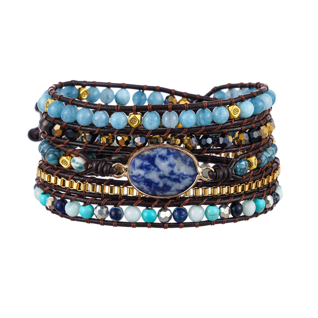Pulsera trenzada multivuelta de sodalita azul aguamarina Olivenorma