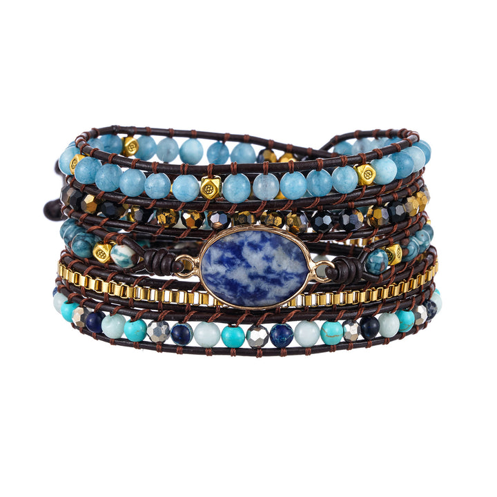 Pulsera trenzada multivuelta de sodalita azul aguamarina Olivenorma