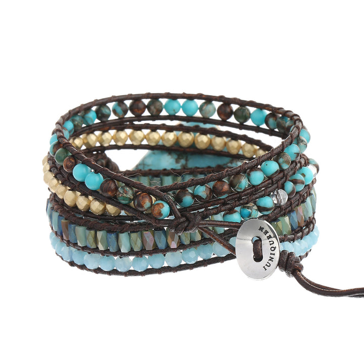 Pulsera trenzada de múltiples vueltas con turquesa y aguamarina irregulares de Olivenorma