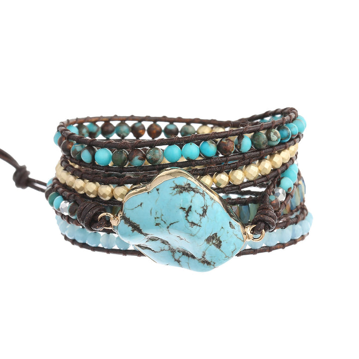 Pulsera trenzada de múltiples vueltas con turquesa y aguamarina irregulares de Olivenorma