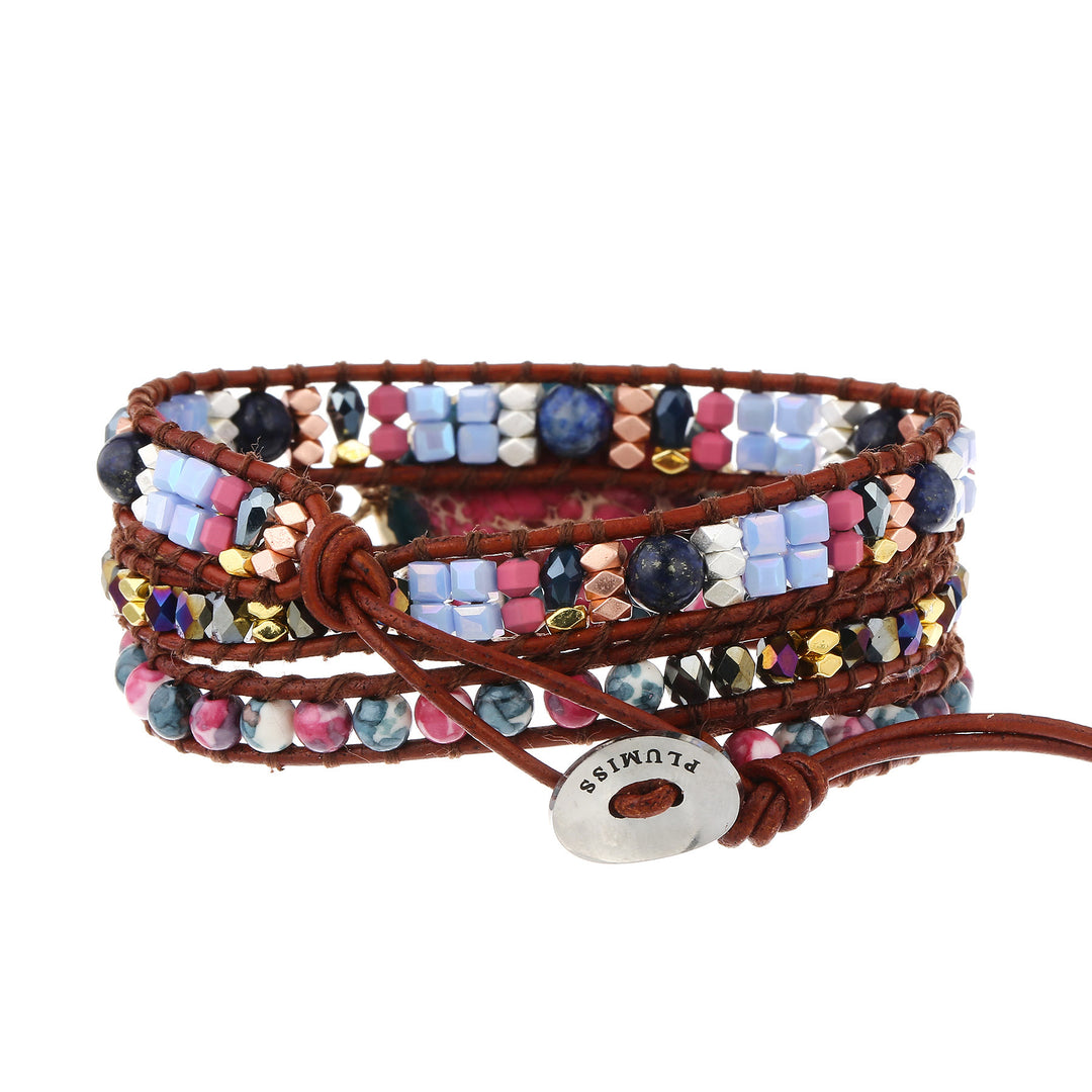 Pulsera trenzada con piedra emperador azul y roja de Olivenorma