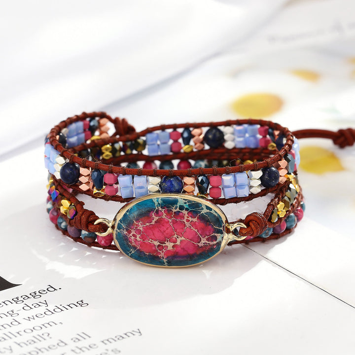 Pulsera trenzada con piedra emperador azul y roja de Olivenorma