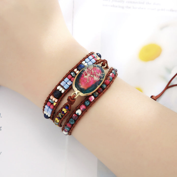 Pulsera trenzada con piedra emperador azul y roja de Olivenorma