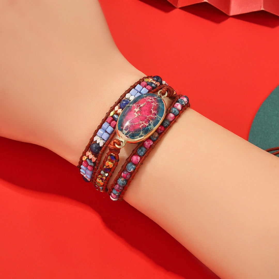Pulsera trenzada con piedra emperador azul y roja de Olivenorma