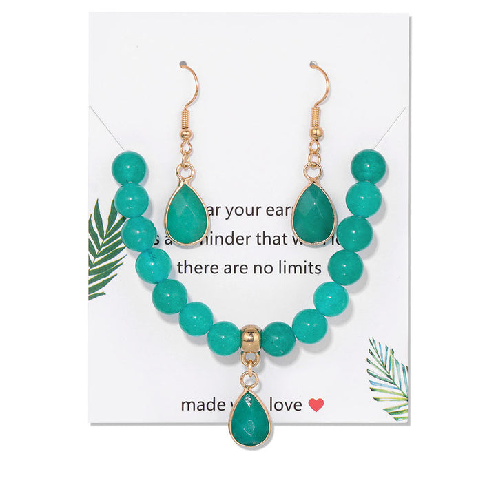 Conjunto de joyería con colgante de gota de cuentas de cristal Olivenorma