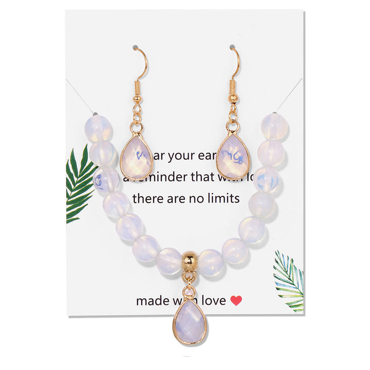 Conjunto de joyería con colgante de gota de cuentas de cristal Olivenorma