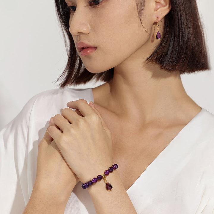 Conjunto de joyería con colgante de gota de cuentas de cristal Olivenorma