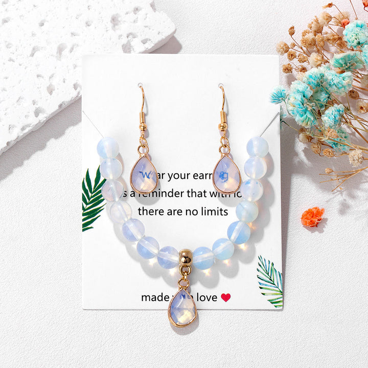 Conjunto de joyería con colgante de gota de cuentas de cristal Olivenorma