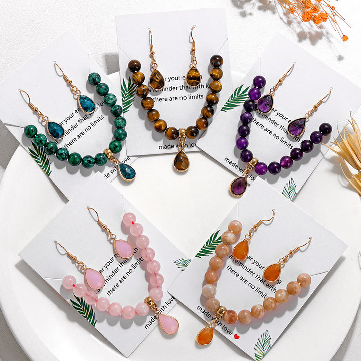 Conjunto de joyería con colgante de gota de cuentas de cristal Olivenorma