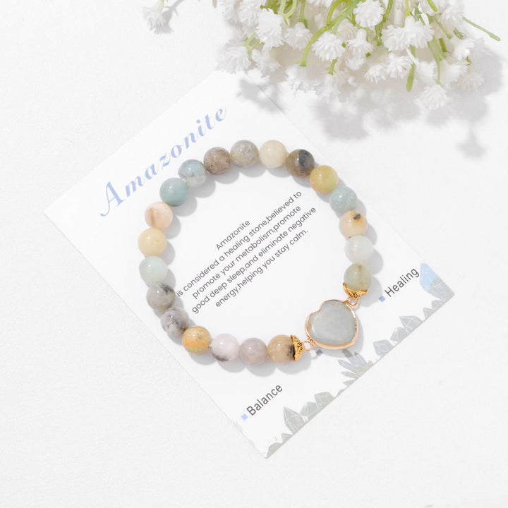 Pulsera Olivenorma con colgante de corazón de cuentas de cristal natural de 8 mm