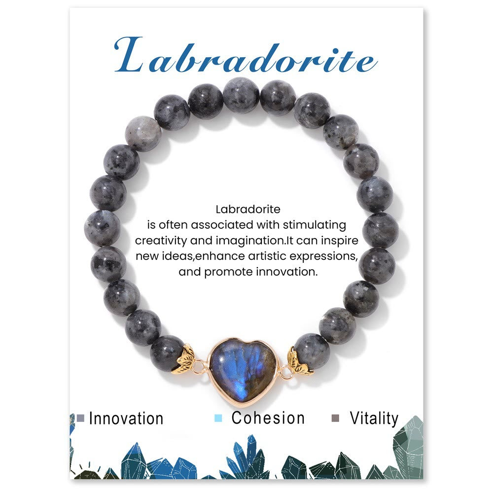 Pulsera Olivenorma con colgante de corazón de cuentas de cristal natural de 8 mm