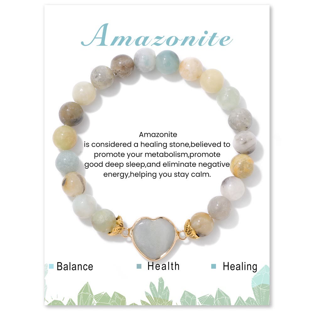 Pulsera Olivenorma con colgante de corazón de cuentas de cristal natural de 8 mm