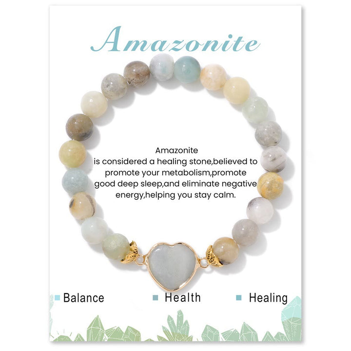 Pulsera Olivenorma con colgante de corazón de cuentas de cristal natural de 8 mm