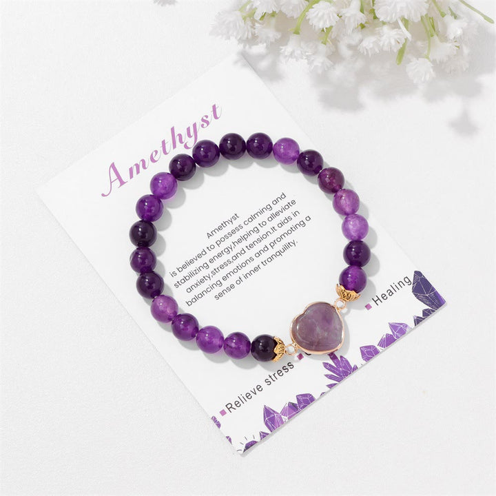 Pulsera Olivenorma con colgante de corazón de cuentas de cristal natural de 8 mm