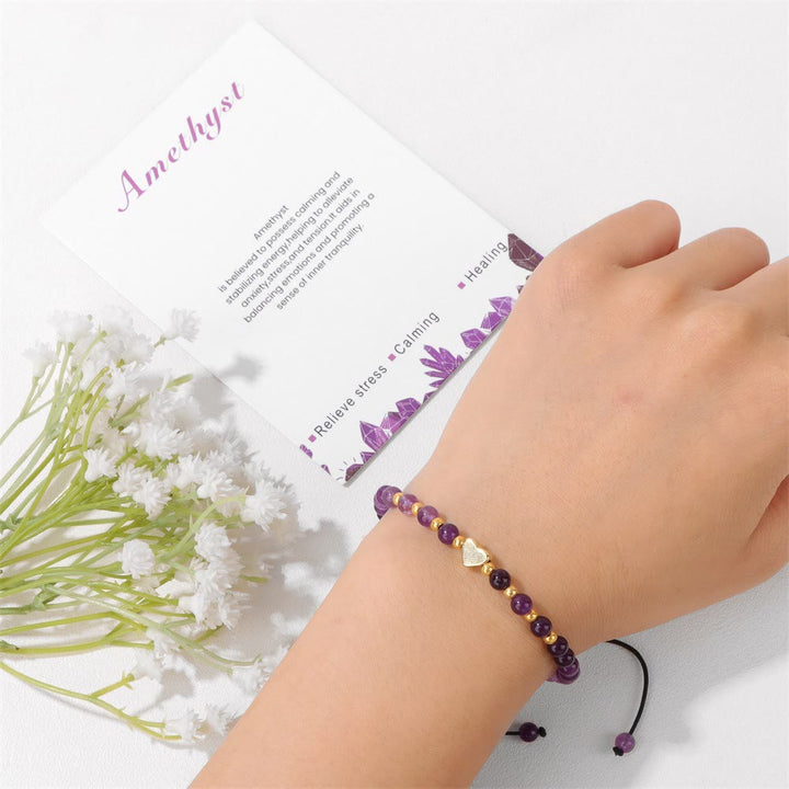 Pulsera de cordón con cuentas de cristal natural de 4 mm de Olivenorma