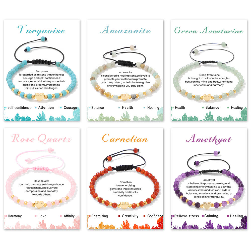 Pulsera de cordón con cuentas de cristal natural de 4 mm de Olivenorma