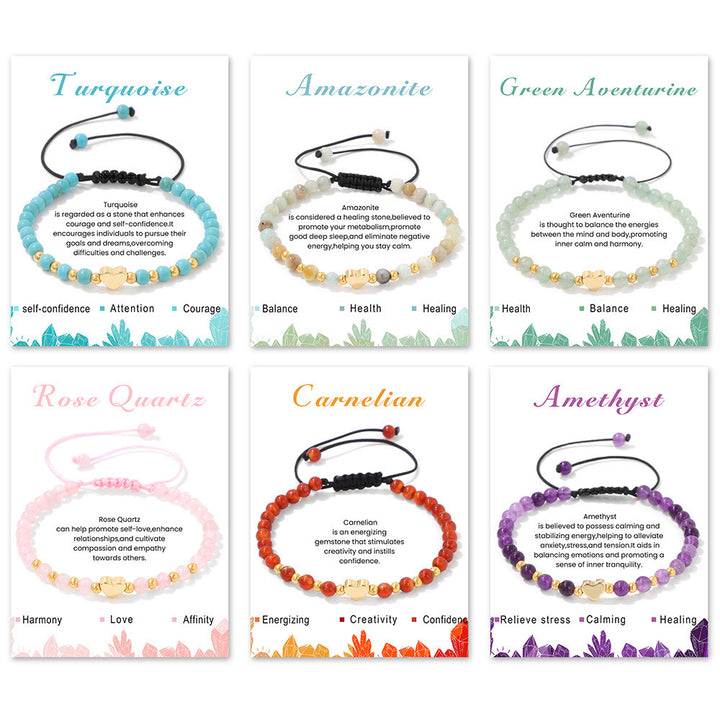 Pulsera de cordón con cuentas de cristal natural de 4 mm de Olivenorma