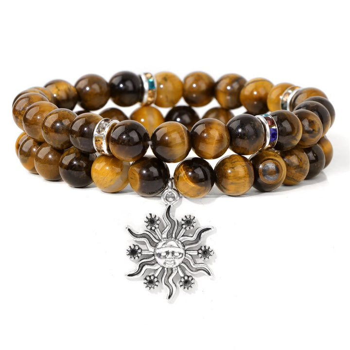 Conjunto de pulsera con colgante de sol de metal y cuentas de piedra natural de Olivenorma