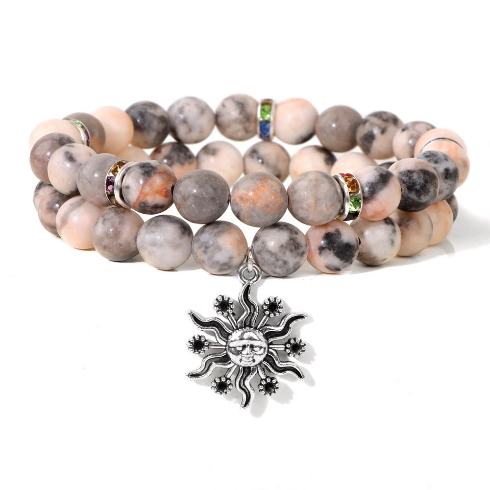 Conjunto de pulsera con colgante de sol de metal y cuentas de piedra natural de Olivenorma