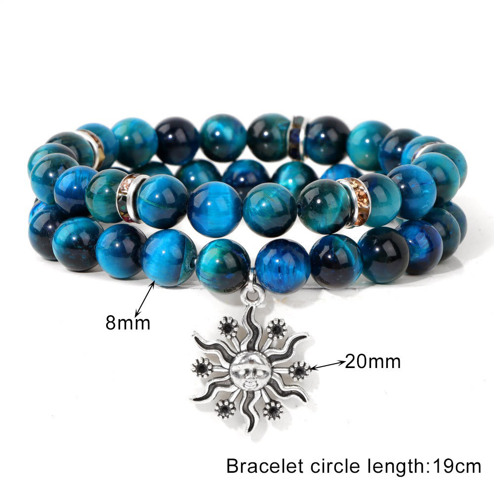 Conjunto de pulsera con colgante de sol de metal y cuentas de piedra natural de Olivenorma