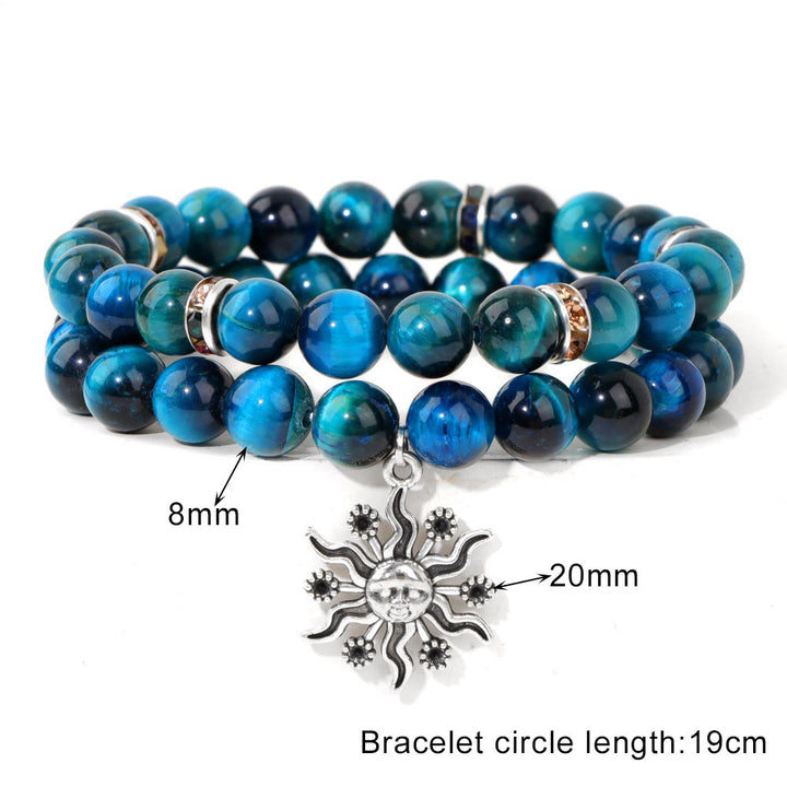 Conjunto de pulsera con colgante de sol de metal y cuentas de piedra natural de Olivenorma