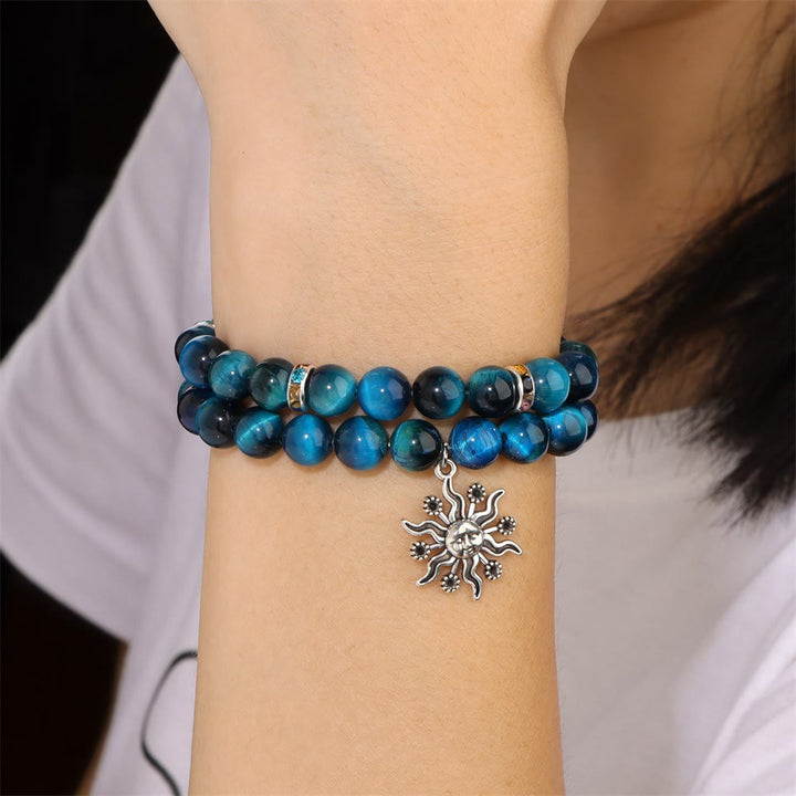 Conjunto de pulsera con colgante de sol de metal y cuentas de piedra natural de Olivenorma