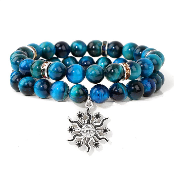 Conjunto de pulsera con colgante de sol de metal y cuentas de piedra natural de Olivenorma