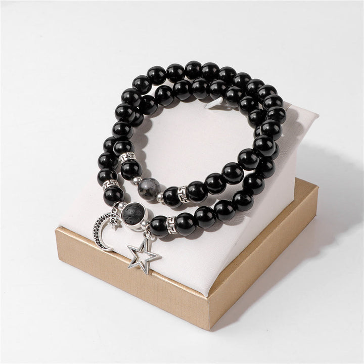 Conjunto de pulsera con colgante de luna y estrella de cuentas de piedra natural Olivenorma