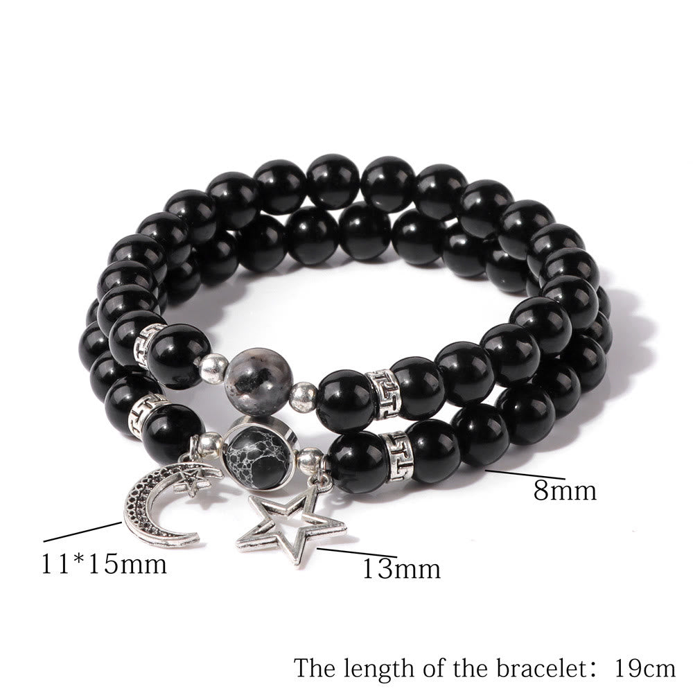 Conjunto de pulsera con colgante de luna y estrella de cuentas de piedra natural Olivenorma
