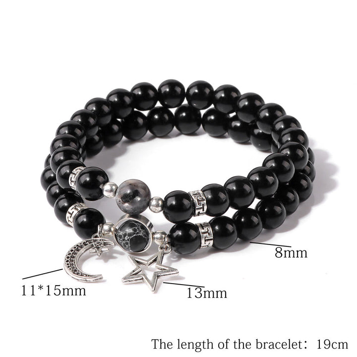 Conjunto de pulsera con colgante de luna y estrella de cuentas de piedra natural Olivenorma