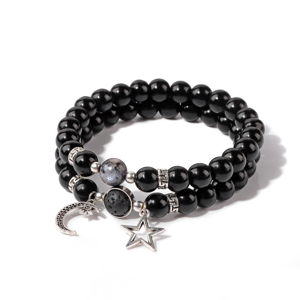 Conjunto de pulsera con colgante de luna y estrella de cuentas de piedra natural Olivenorma
