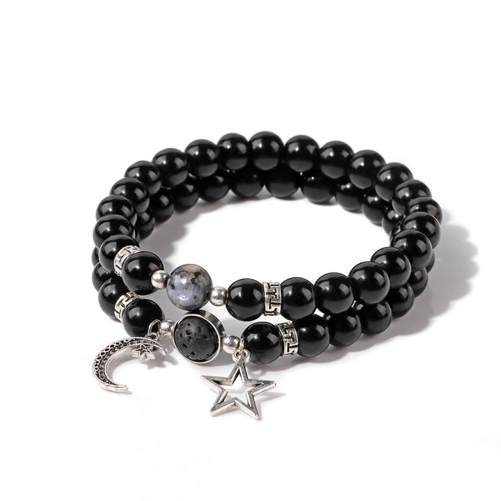 Conjunto de pulsera con colgante de luna y estrella de cuentas de piedra natural Olivenorma