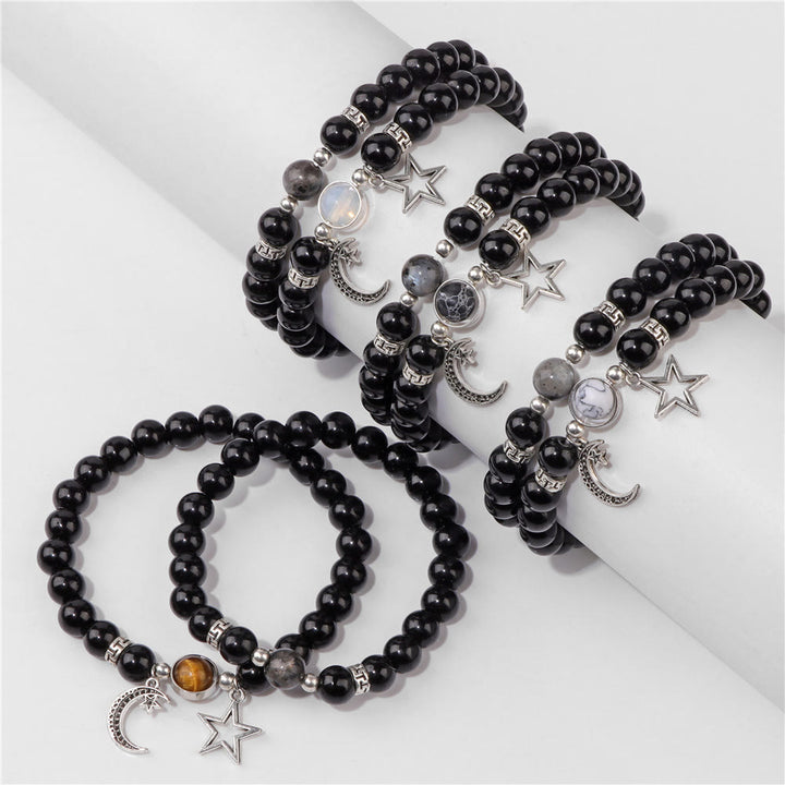 Conjunto de pulsera con colgante de luna y estrella de cuentas de piedra natural Olivenorma