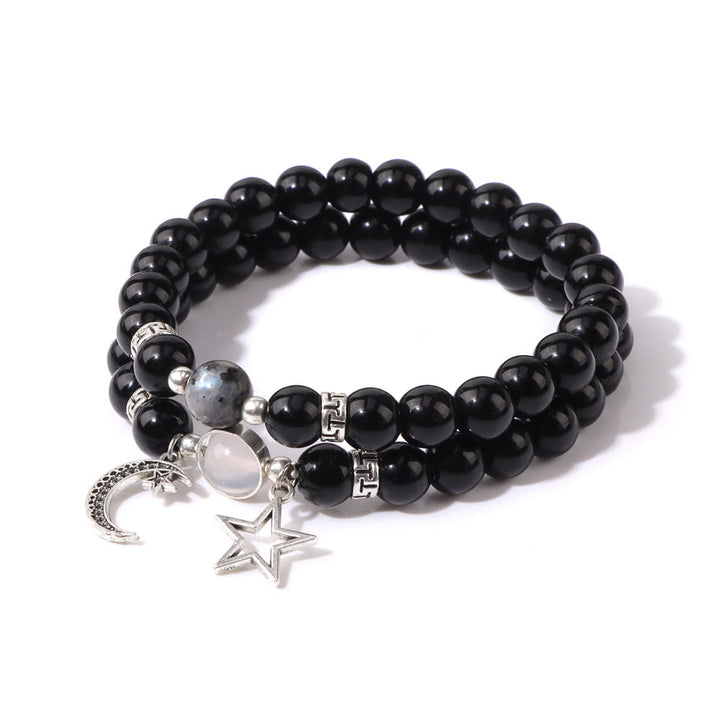 Conjunto de pulsera con colgante de luna y estrella de cuentas de piedra natural Olivenorma