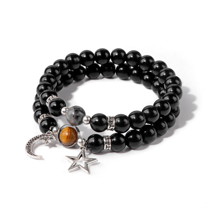 Conjunto de pulsera con colgante de luna y estrella de cuentas de piedra natural Olivenorma