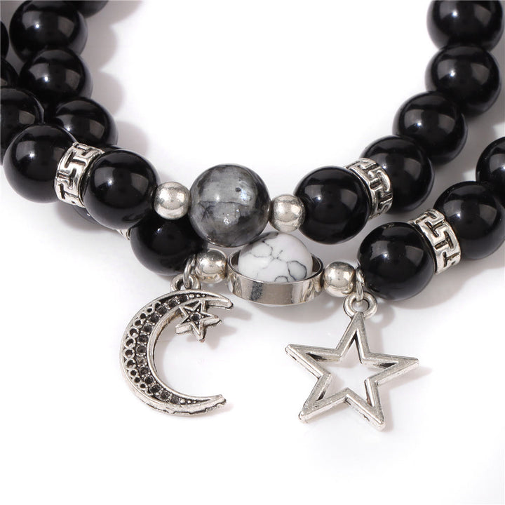 Conjunto de pulsera con colgante de luna y estrella de cuentas de piedra natural Olivenorma