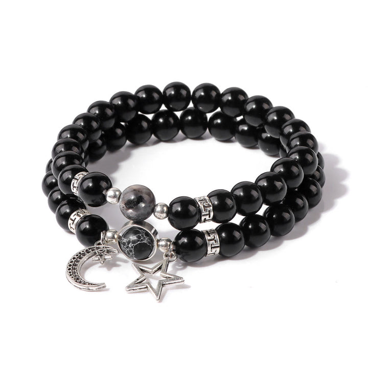 Conjunto de pulsera con colgante de luna y estrella de cuentas de piedra natural Olivenorma