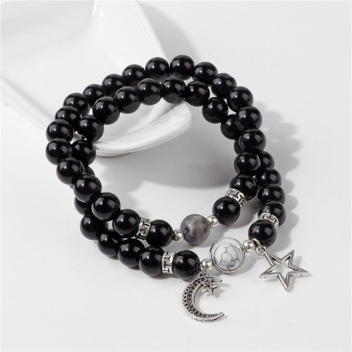 Conjunto de pulsera con colgante de luna y estrella de cuentas de piedra natural Olivenorma