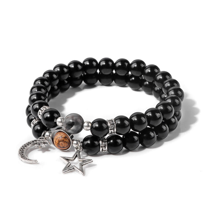 Conjunto de pulsera con colgante de luna y estrella de cuentas de piedra natural Olivenorma