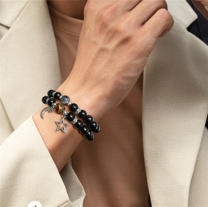 Conjunto de pulsera con colgante de luna y estrella de cuentas de piedra natural Olivenorma