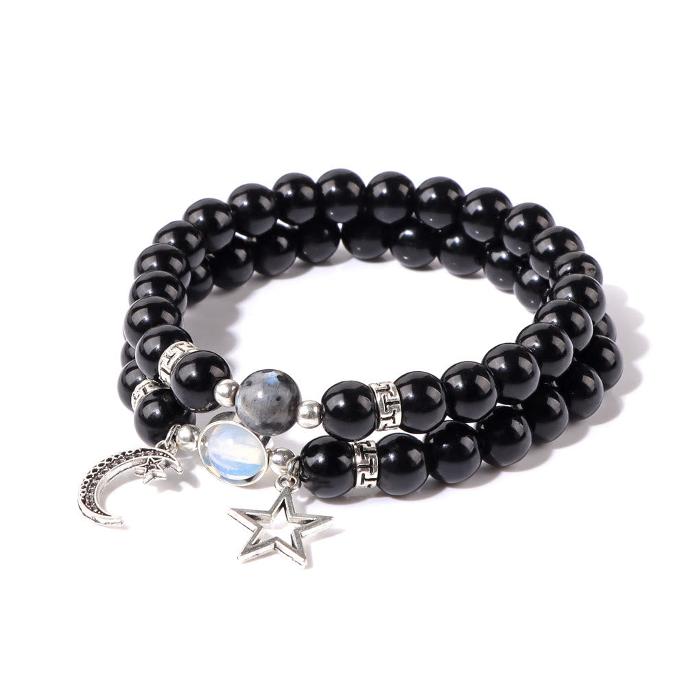 Conjunto de pulsera con colgante de luna y estrella de cuentas de piedra natural Olivenorma