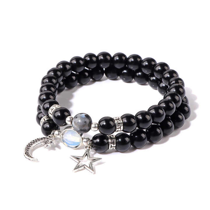 Conjunto de pulsera con colgante de luna y estrella de cuentas de piedra natural Olivenorma