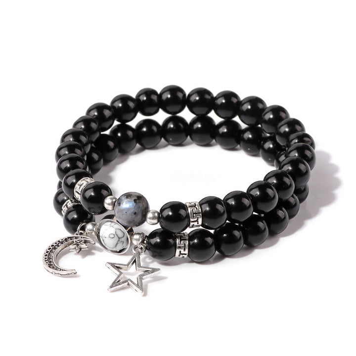 Conjunto de pulsera con colgante de luna y estrella de cuentas de piedra natural Olivenorma