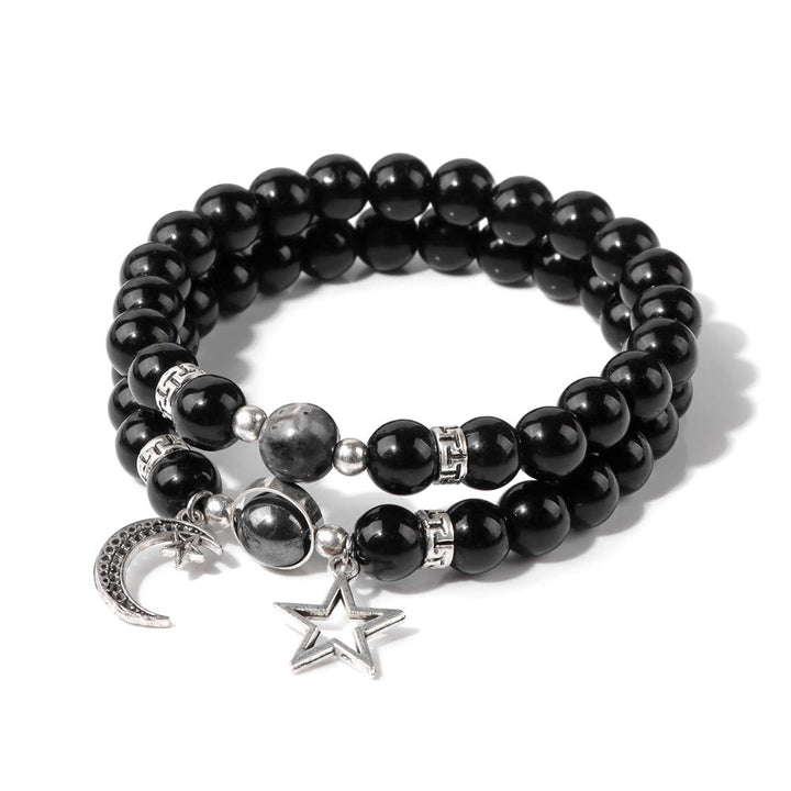 Conjunto de pulsera con colgante de luna y estrella de cuentas de piedra natural Olivenorma