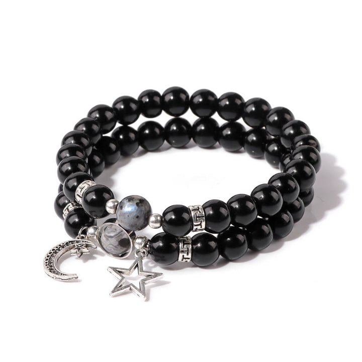 Conjunto de pulsera con colgante de luna y estrella de cuentas de piedra natural Olivenorma